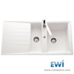 Évier résine blanc ewi emeraude 1 bac et demi - 1 égouttoir Évier résine blanc ewi emeraude 1 bac et demi - 1 égouttoir