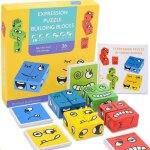 Expressions en bois matching block puzzles building cubes face change parent - enfant montessori jouets ...