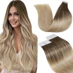 Extension cheveux adh�sive - zgeer - cheveux humain - brun clair � blonde cendr�e - 30 cm - 20 pi�ces ...