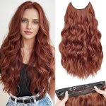 Extension de cheveux boucl�s ondul�s - zgeer - 50 cm - rouge cuivr� - fil invisible - 4 clips - synth�tique ...