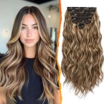 Extensions de cheveux clip ondul�es - sightmark - lot de 6 pi�ces - 50 cm - moyen brun & cendre blond ...
