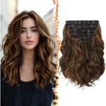 Extension de cheveux � clips - zgeer - 30 cm - boucl�es - 6 pi�ces - marron fonc� avec highlights