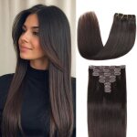 Extensions de cheveux humains - zgeer - 8 pi�ces - 35 cm - noir naturel - ch�tain fonc� - double trame ...