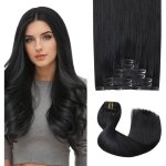 Extensions de cheveux naturels � clip - zgeer - 120g - 7 pi�ces - 35 cm - noir jais - double trame - ...