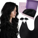 Extensions de cheveux naturels � la k�ratine - la rurale - 50 m�ches - 35 cm - noir jais - lisse - fixation ...