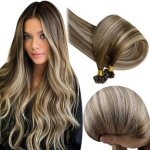 Extension cheveux naturel k�ratine - sightmark - balayage brun fonc� � brun clair avec blond - 30 cm ...