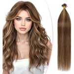 Extension cheveux naturel k�ratine - zgeer - 35 cm - 1 g / m�che - 25 m�ches - brun moyen & blond fonc� ...