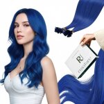 Extension cheveux naturel k�ratine - zgeer - 35 cm - 25 m�ches - 20 g - bleu - cheveux humains remy - ...