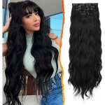 Extensions de cheveux ondul�s � clip - greenvea - 5 pi�ces - longueur 50 cm - noir naturel