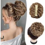 Extension cheveux synth�tique � clipser - postiche ondul� ch�tain clair et blond pour chignons - accessoire ...
