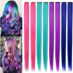 Extensions de cheveux synth�tiques multicolores - zgeer - 8 pi�ces - rose bleu violet sarcelle - 50 cm ...