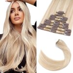 Extension � clip cheveux naturel - zgeer - 8 bandes - cheveux humain - sable blond m�che blond clair ...
