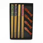 Exzact cs04 ensemble de baguettes - 4 paires de baguettes en bambou naturel r�utilisables avec 4 pcs ...