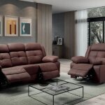 Fabares - canap� 3 places + fauteuil relax electrique chocolat