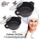 Faitout - espace cuisine - 28cm / 32cm - 100% antiadhsif - compatible tous feux - pierre granit cramique ...