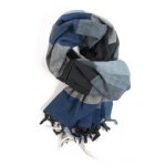 Foulard coton nepal - fantazia - chche fluide zen blue - multi bleu gris crme et noir chins