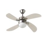 Farelek - bermudes � 107 cm - ventilateur de plafond r�versible 4 pales ch�ne clair + �clairage 1 globe ...
