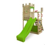 Fatmoose aire de jeux portique bois boldbaron avec toboggan vert pomme maison enfant extrieure avec ...