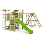 Fatmoose aire de jeux portique bois crazycoconut avec balanoire surfswing et toboggan vert pomme chafaudage ...
