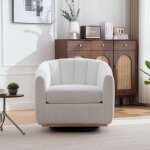 Fauteuil baril ivoire en tissu chenille - rotation 360� pieds m�talliques d�coration de franges id�al ...