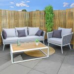 Fauteuil bas de jardin en aluminium blanc et tressage gris - rise meubletmoi
