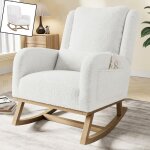 Fauteuil a bascule blanc - coussin lombaire inclus - 2 poches lat�rales - pieds bois massif - style scandinave ...