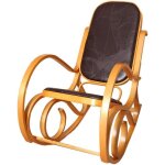Fauteuil  bascule en bois clair avec assise en cuir marron - rocking chair