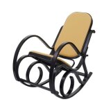 Fauteuil � bascule en bois fonc� - rocking chair - assise en tissu jaune