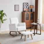 Fauteuil  bascule - blanc - velours - repose - pieds inclus - 1 place - design contemporain