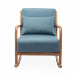 Fauteuil  bascule design en bois et tissu. 1 place. rocking chair scandinave. bleu
