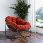 Fauteuil � bascule dext�rieur en rotin avec coussin rembourr� pour porche salon terrasse jardin orange ...