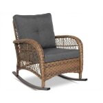 Fauteuil � bascule ext�rieur - lunsy - 62x66x78 cm - gris fonc� - rotin et m�tal - r�sistant aux intemp�ries ...