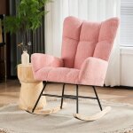 Fauteuil � bascule moderne - style classique pieds en bois avec dossier haut et accoudoirs - rose