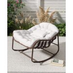 Fauteuil � bascule papasan avec coussin et cadre m�tal ? rocking chair ?uf pour jardin balcon terrasse ...