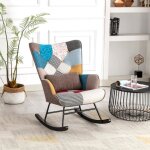 Fauteuil  bascule patchwork rocking chair berante allaitement bb avec oreiller style scandinave tissu ...