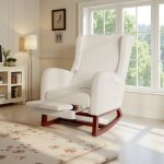 Fauteuil a bascule avec repose pied - coussin lombaire inclus - 2 poches lat�rales - pieds bois massif ...