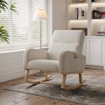 Fauteuil  bascule - rocking chair - beige - accoudoirs - dossier haut - style scandinave