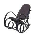 Fauteuil à bascule en bois noyer et cuir patchwork marron - rocking chair Fauteuil à bascule en bois noyer et cuir patchwork marron - rocking chair