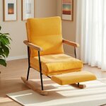 Fauteuil � bascule - rocking chair - jaune vif - dossier r�glable - repose - pieds ajustable
