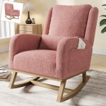 Fauteuil a bascule rose - coussin lombaire inclus - 2 poches lat�rales - pieds bois massif - style scandinave ...