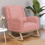 Fauteuil � bascule rose en velours teddy - daidai - avec coussin - dossier haut - fauteuil � bascule ...