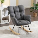 Fauteuil  bascule - dreammespace - rocking chair en tissu lin - gris - 1 place - style scandinave moderne ...