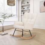 Fauteuil � bascule en sherpa coloris beige clair assise confortable et rev�tement doux en peluche