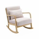 Fauteuil  bascule design en bois et tissu. 1 place. rocking chair scandinave. beige