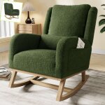 Fauteuil a bascule vert - coussin lombaire inclus - 2 poches lat�rales - pieds bois massif - style scandinave ...
