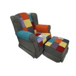 Fauteuil - bergere - patchwork antitache - déhoussable - vintage - 1 place - gris Fauteuil - bergere - patchwork antitache - déhoussable - vintage - 1 place - gris