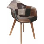 Fauteuil en bois et simili cuir patchwork marron