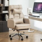 Fauteuil de bureau 64x76x108 cm ergonomique avec inclinable pivotant et repose pieds tissu beige