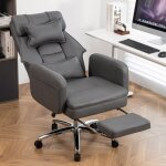 Fauteuil de bureau 64x76x108 cm ergonomique avec inclinable pivotant et repose pieds tissu gris fonc� ...