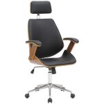 Fauteuil de bureau chicago en similicuir avec coque en bois et pitement mtal noyer - noir